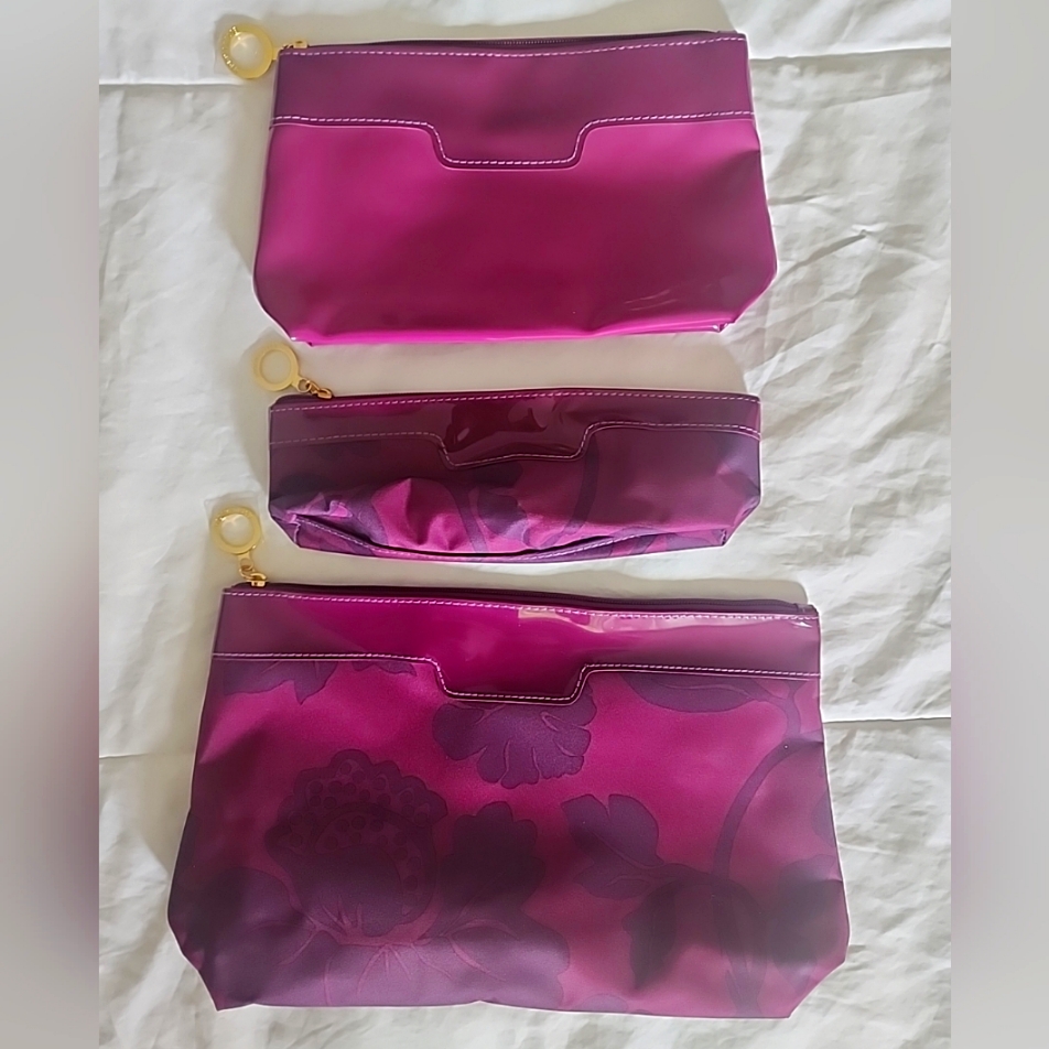Estee Lauder Set Of 3 Matching Mauve Pink Cosmetic Bags Brand New